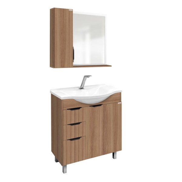 Encontraproduto.com.br - Conjunto de Móveis Para Banheiro Fabribam Crystal 75Cm Com Pés Nogal