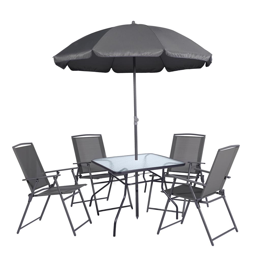Conjunto De Mesa Quadrada Com Cadeiras E Ombrelone Para Área Externa 6 Peças Preto Hasiera