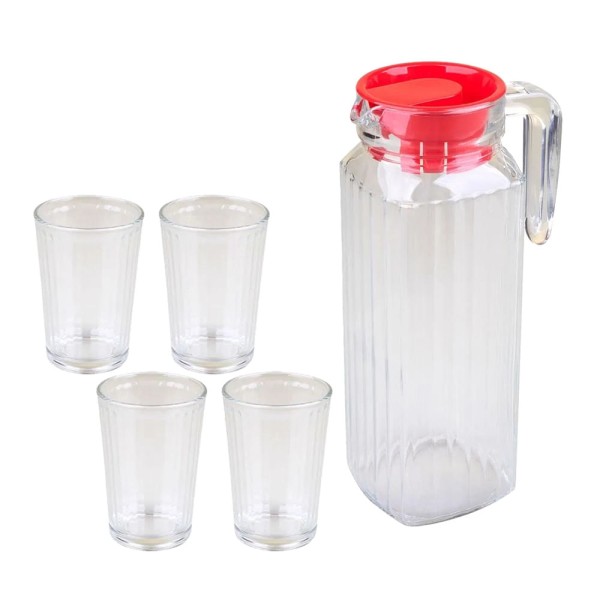 Encontraproduto.com.br - Conjunto Jarra de Vidro com 4 Copos Fresh Cazza
