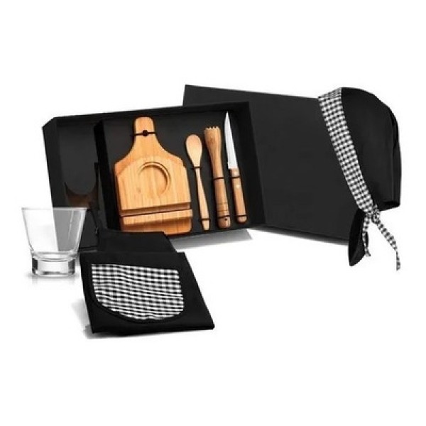 Encontraproduto.com.br - Kit Para Caipirinha Bambu Com Avental E Bandana - 0,35 L - 8 Pçs Welf