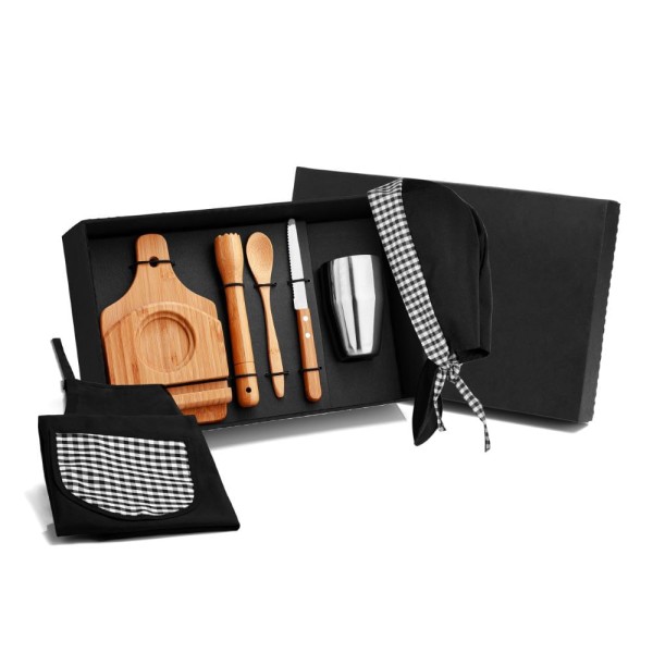 Encontraproduto.com.br - Kit Para Caipirinha Bambu Com Avental E Bandana - 0,35 L - 8 Pçs Welf
