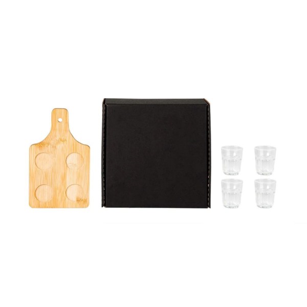Conjunto Em Bambu Com 4 Copos Para Dose - 5 Peças