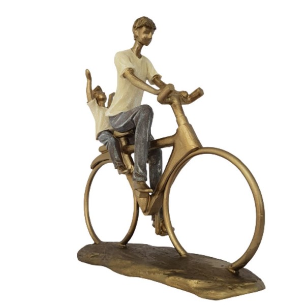 Encontraproduto.com.br - Pai e Filho na Bicicleta Decorativo 22cm em Resina Mabruk