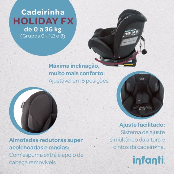 Encontraproduto.com.br - Cadeirinha de Carro Holiday FX com Isofix Infanti 0 a 36kg Black Intense