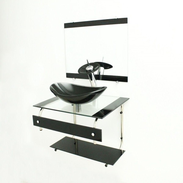 Gabinete de Vidro 60cm Inox com Cuba Oval Preto