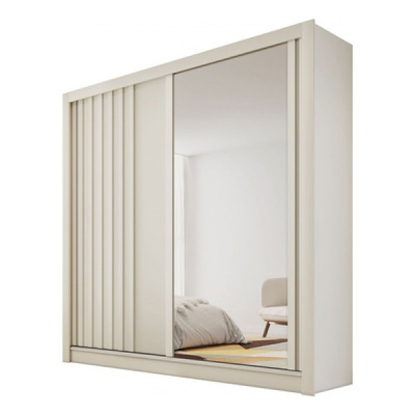 Encontraproduto.com.br - Guarda-roupa Made Marcs Lugano 2 Portas De Correr 4 Gavetas 1 Ripada 1 Espelhada Off White 100% Mdf