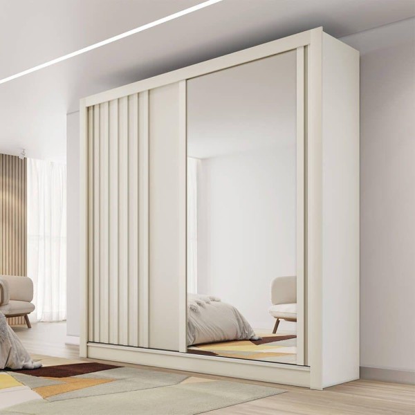 Encontraproduto.com.br - Guarda-roupa Made Marcs Lugano 2 Portas De Correr 4 Gavetas 1 Ripada 1 Espelhada Off White 100% Mdf