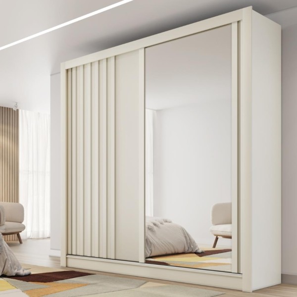 Encontraproduto.com.br - Guarda-roupa Made Marcs Lugano 2 Portas De Correr 4 Gavetas 1 Ripada 1 Espelhada Off White 100% Mdf