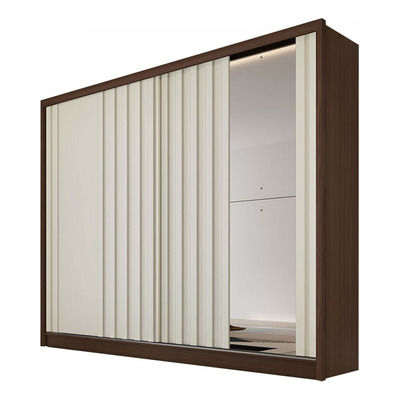 Guarda Roupa Casal Ripado com Espelho 2 Portas de Correr 100% MDF Galati Made Marcs