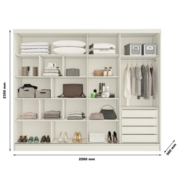 Encontraproduto.com.br - Guarda-roupa Solteiro Galati 2 Portas 4 Gavetas Com Espelho Ripado 100% Mdf Off White