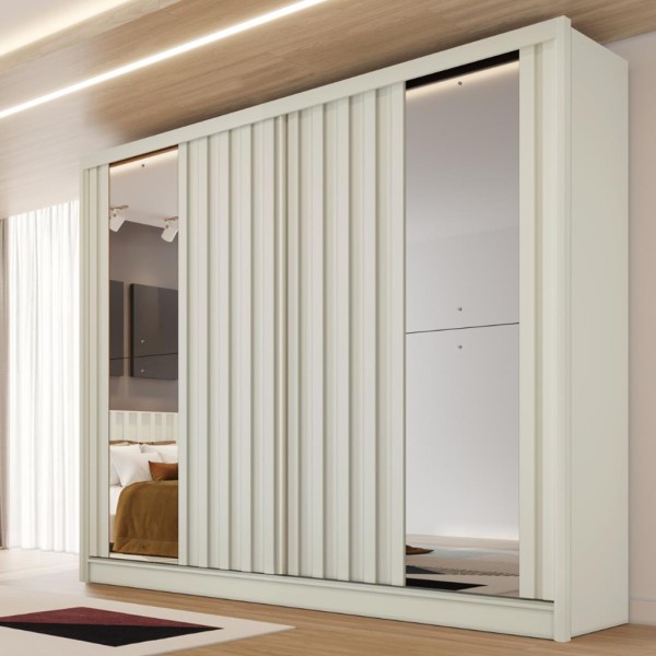 Encontraproduto.com.br - Guarda-roupa Solteiro Galati 2 Portas 4 Gavetas Com Espelho Ripado 100% Mdf Off White