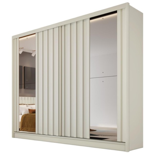 Encontraproduto.com.br - Guarda-roupa Solteiro Galati 2 Portas 4 Gavetas Com Espelho Ripado 100% Mdf Off White