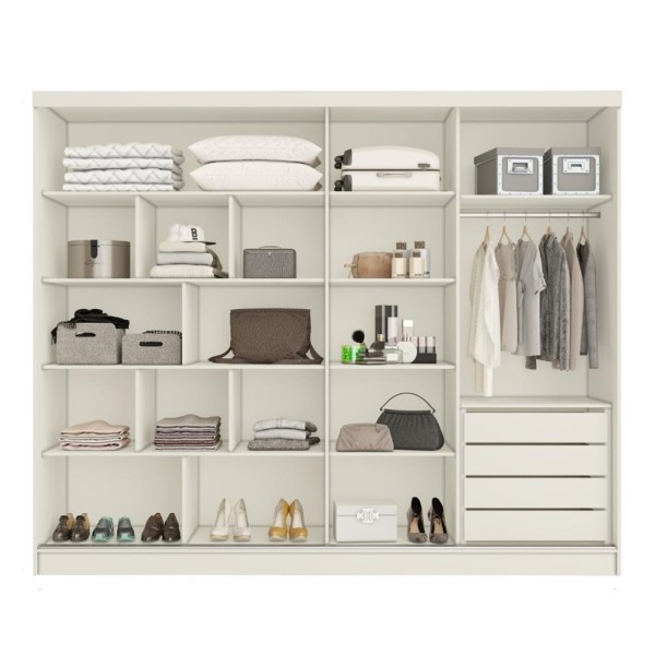 Encontraproduto.com.br - Guarda-roupa Solteiro Galati 2 Portas 4 Gavetas Com Espelho Ripado 100% Mdf Off White