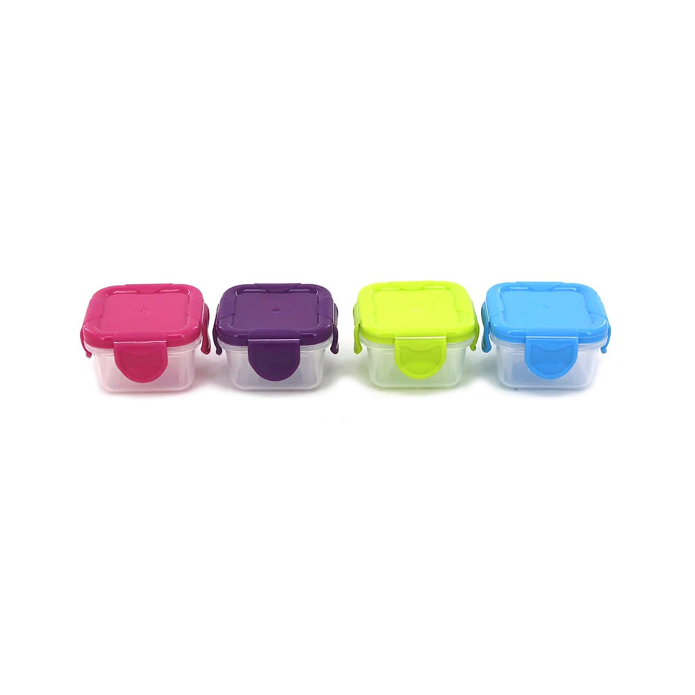 Encontraproduto.com.br - Conjunto de Potes Le Lock em Plástico com Tampa Colorida com 4 Peças