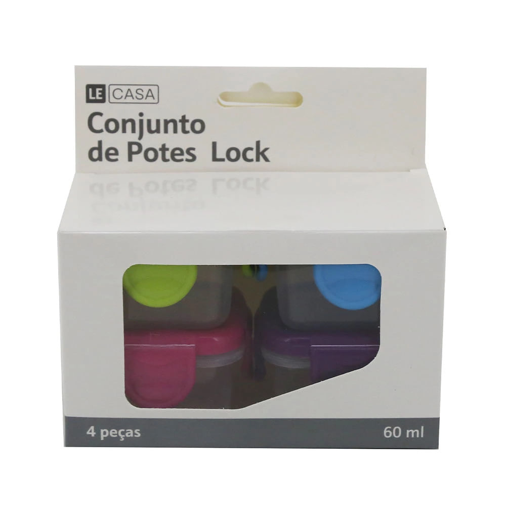 Encontraproduto.com.br - Conjunto de Potes Le Lock em Plástico com Tampa Colorida com 4 Peças
