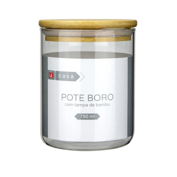 Encontraproduto.com.br - Pote para Mantimento Cazza em Vidro Borosilicato Hermético com Tampa Bambu 750ml