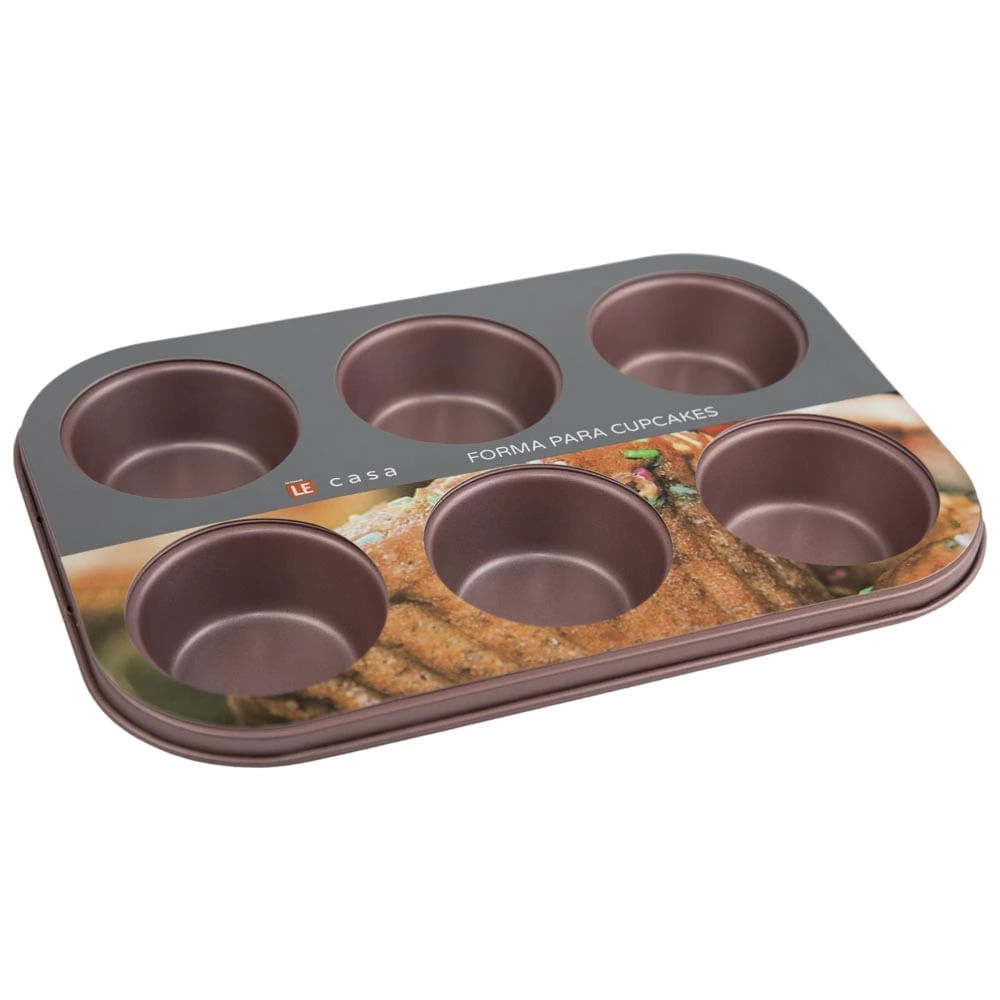 Encontraproduto.com.br - Forma para Cupcake Le em Aço com 6 Divisórias Rosé