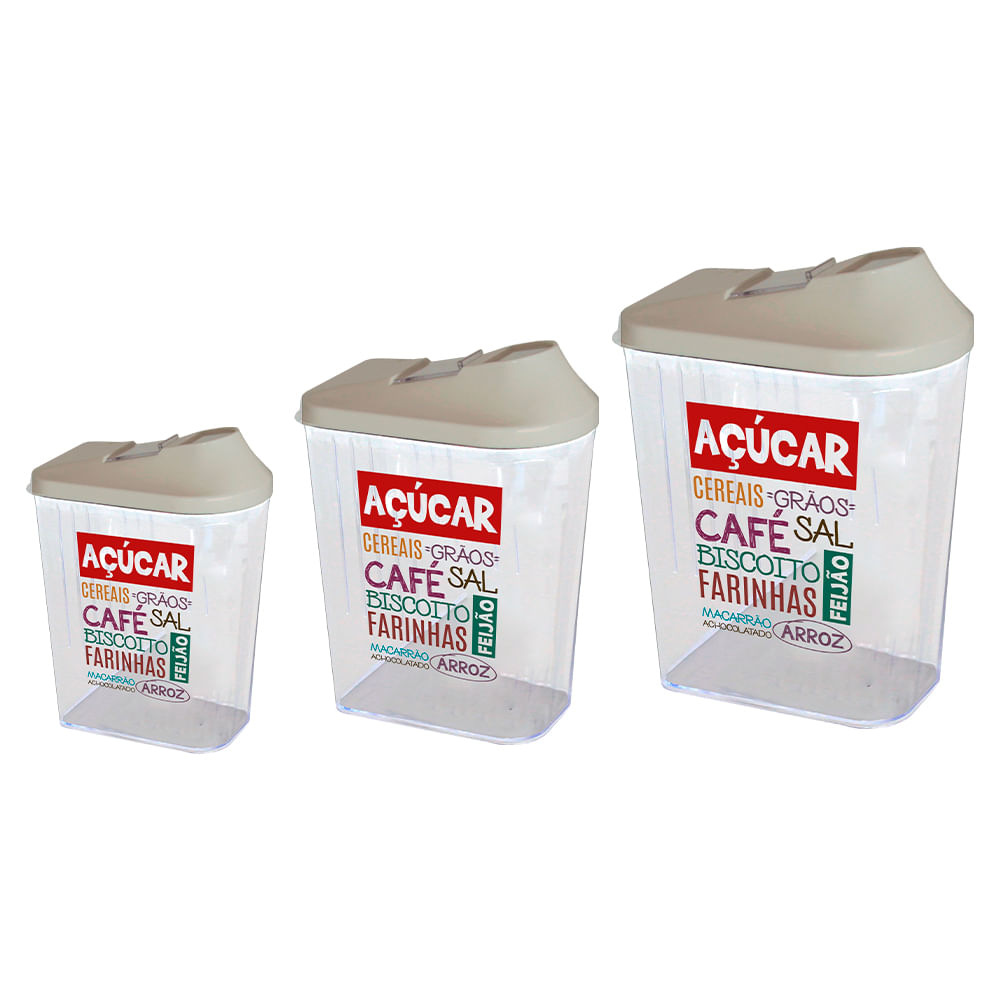 Encontraproduto.com.br - Conjunto de Potes para Mantimentos Le em Acrílico com 3 Peças Bege