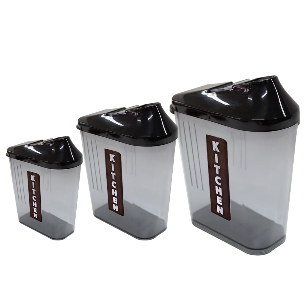 Encontraproduto.com.br - Conjunto de Potes em Acrílico para Mantimentos Le Preto 3 Peças