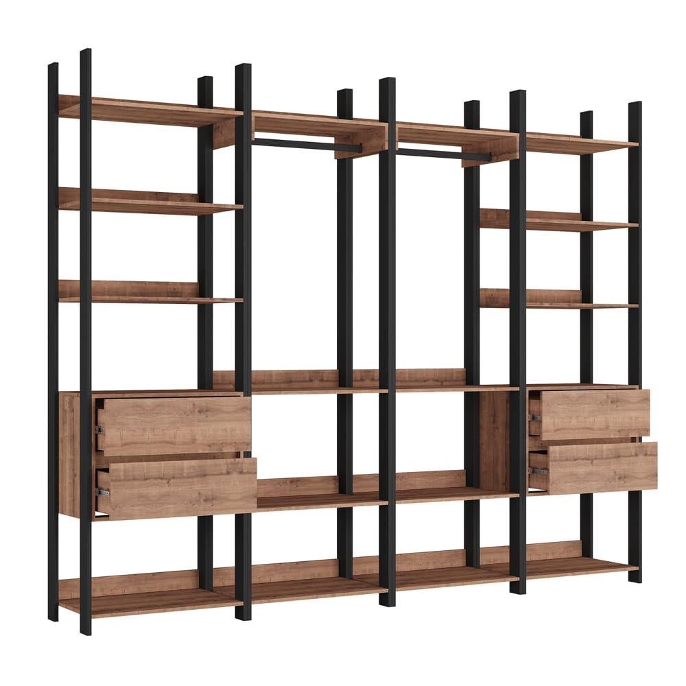 Closet Industrial com 4 Gavetas e 2 Cabideiros FSC Preto e Solanum