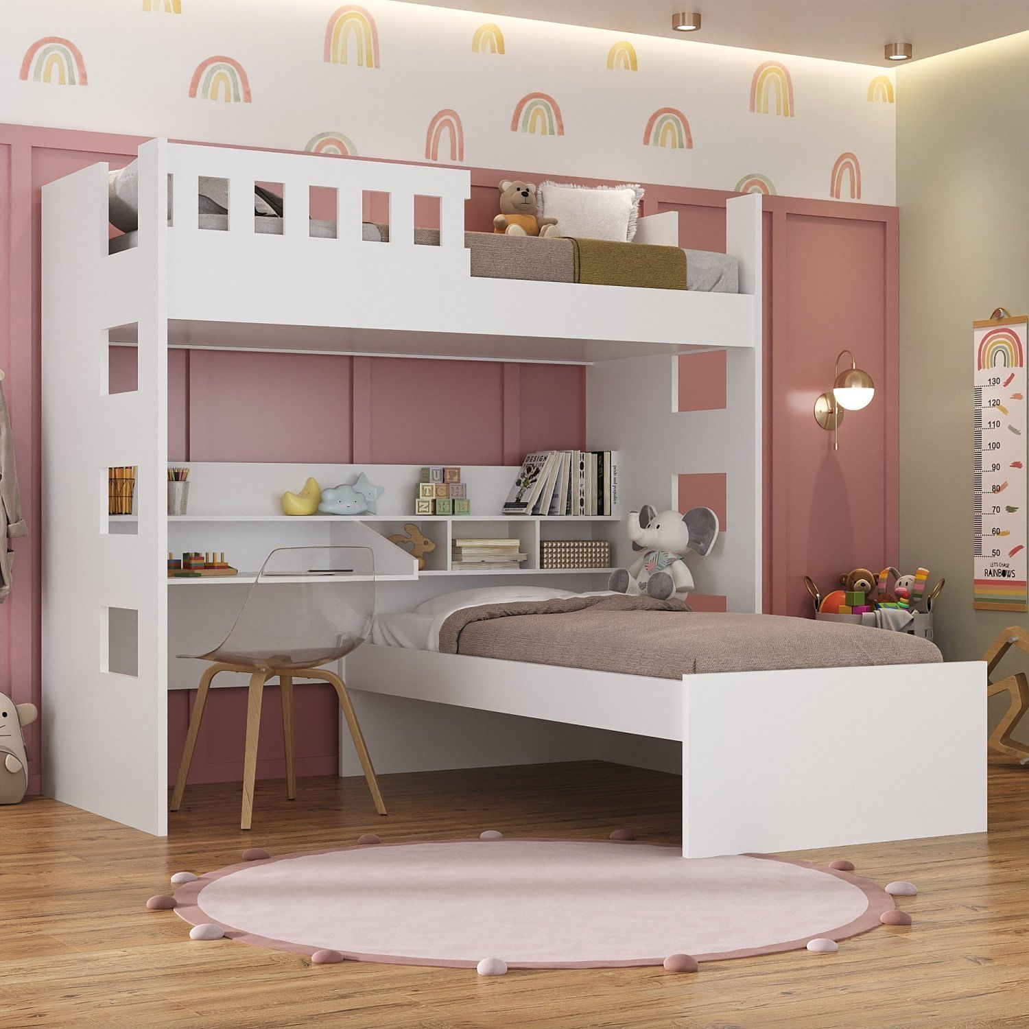 Encontraproduto.com.br - Beliche Infantil/juvenil Com Escrivaninha E Nichos Casatema Branco