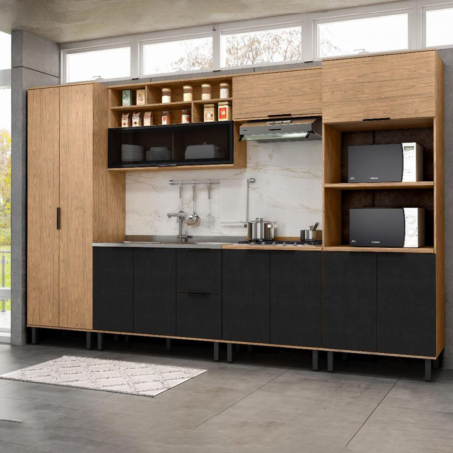 Cozinha 6 Peças Toscana MDF Mx Móveis Freijó e Nero