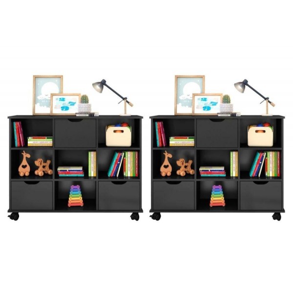 Kit 2 Nichos Organizadores Com Rodízios Toys Q01 3 Gavetas Preto