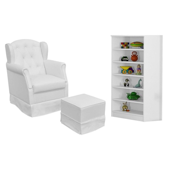 Encontraproduto.com.br - Poltrona de Amamentação Balanço com Puff Alice e Armário Multiuso Bell P04 Branco - Mpozenato