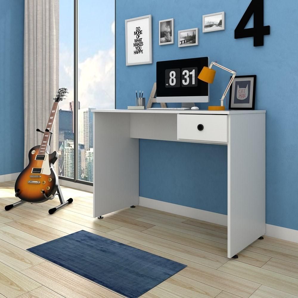 Encontraproduto.com.br - Mesa para Computador Notebook Escrivaninha 101cm Dubai L03 Branco - Mpozenato