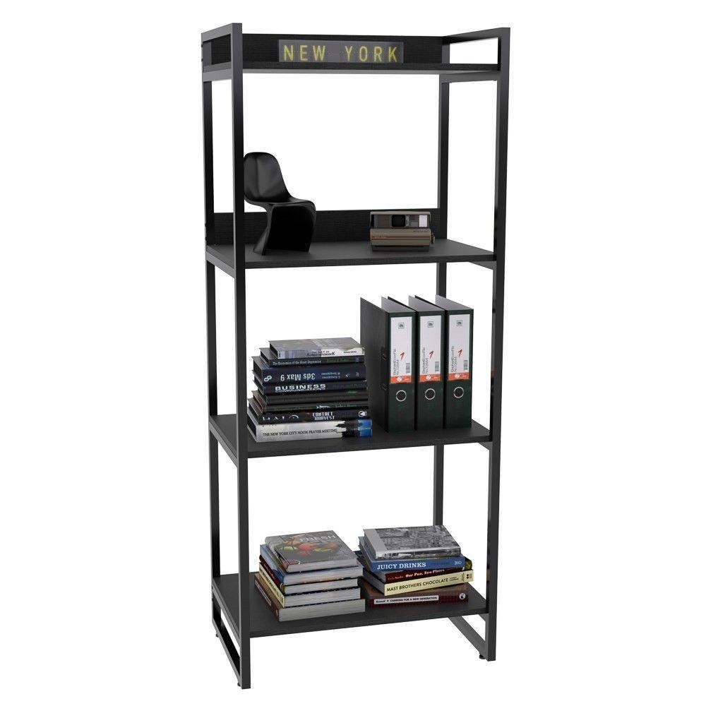 Estante Estilo Industrial 60cm 4 Prateleiras C08 Preto Onix