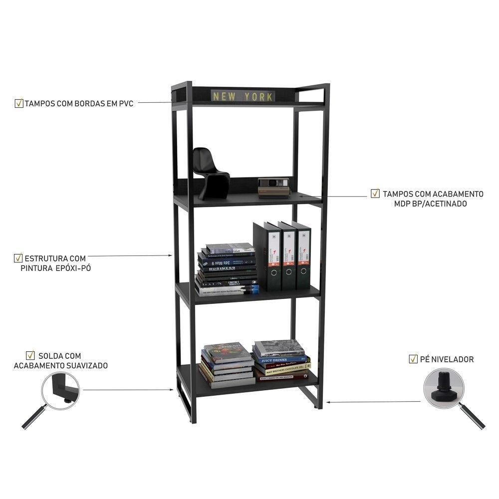 Encontraproduto.com.br - Estante Estilo Industrial 60cm 4 Prateleiras C08 Preto Onix