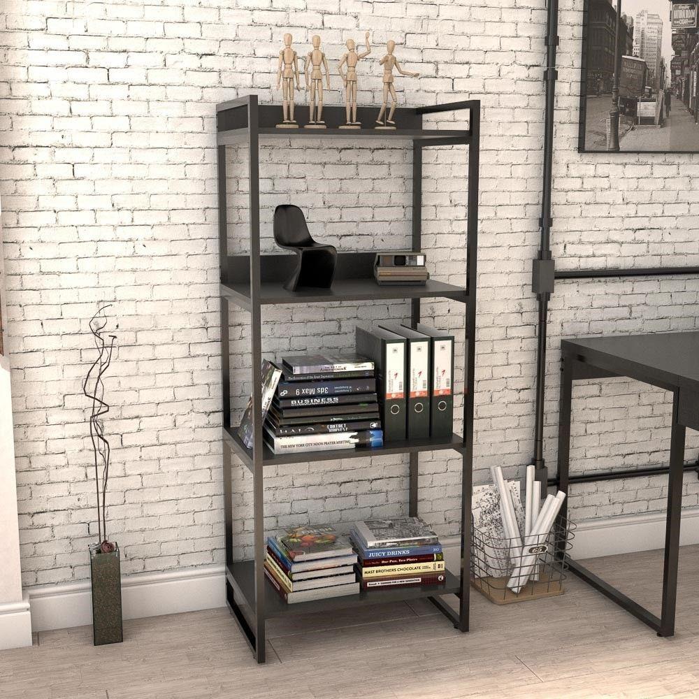 Encontraproduto.com.br - Estante Estilo Industrial 60cm 4 Prateleiras C08 Preto Onix