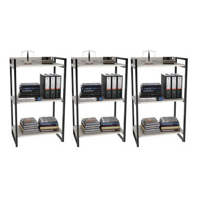 Encontraproduto.com.br - Kit 3 Estantes Estilo Industrial 60cm 3 Prateleiras Snow