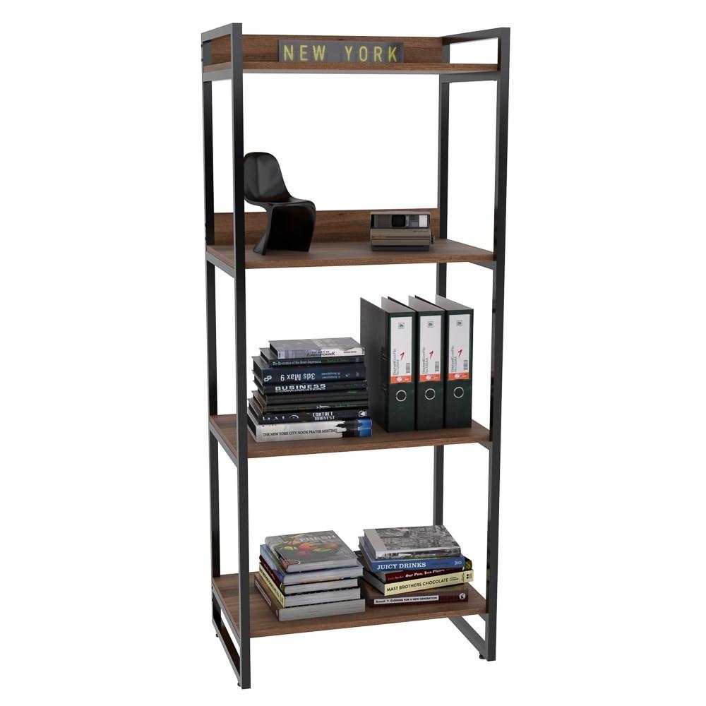 Encontraproduto.com.br - Kit 3 Estantes Estilo Industrial 60cm 4 Prateleiras Nogal