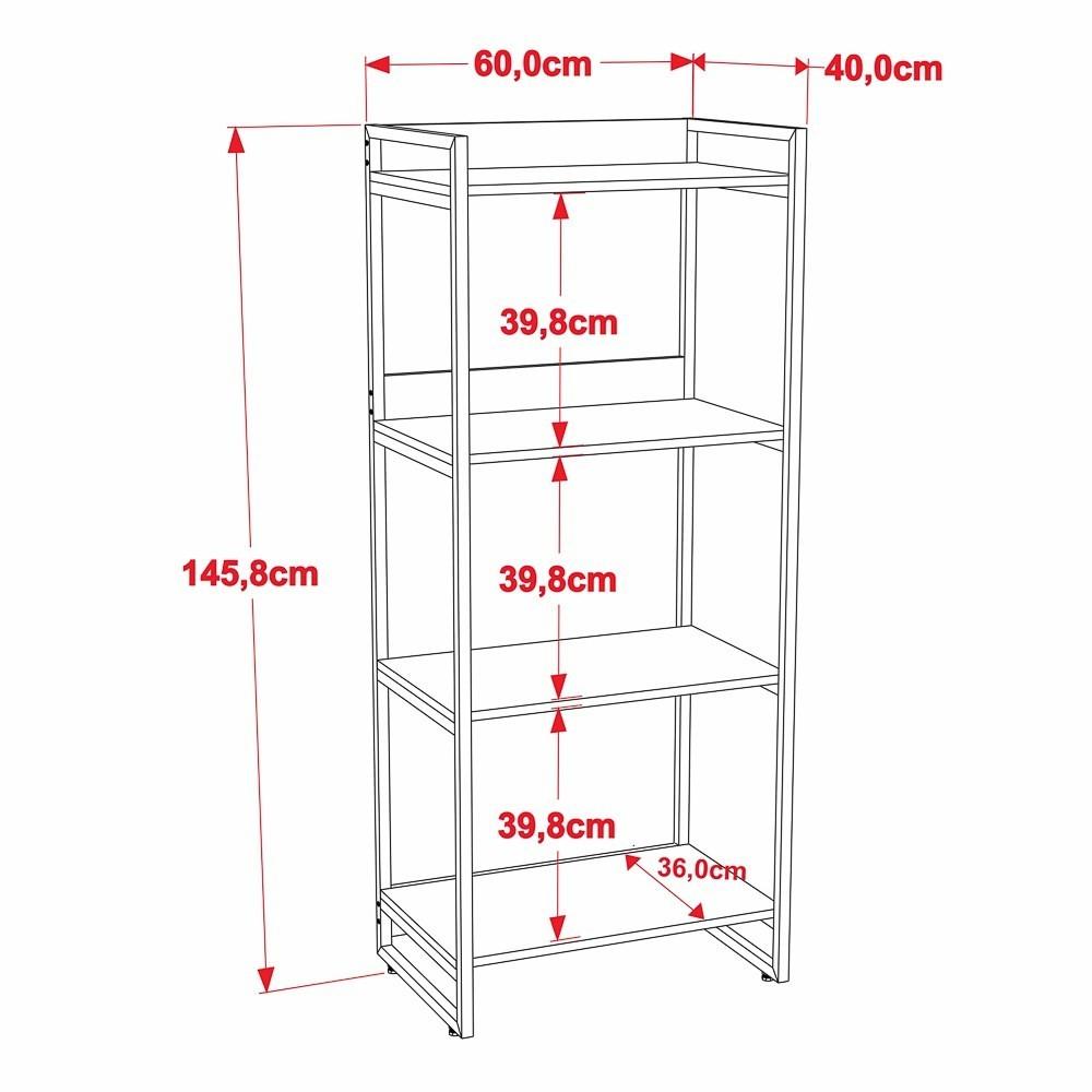Encontraproduto.com.br - Kit 3 Estantes Estilo Industrial 60cm 4 Prateleiras Nogal