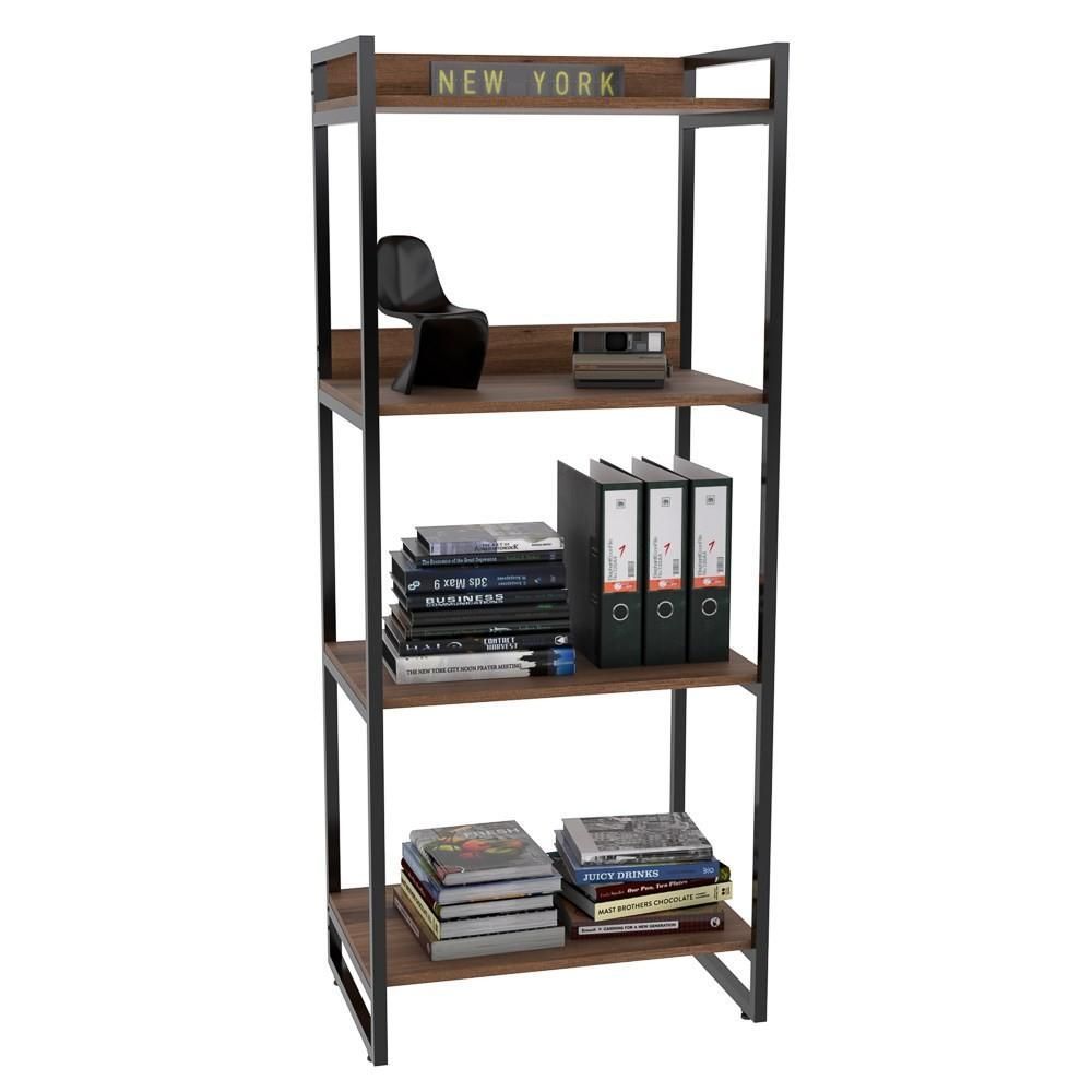 Encontraproduto.com.br - Kit 3 Estantes Estilo Industrial 60cm 4 Prateleiras Nogal