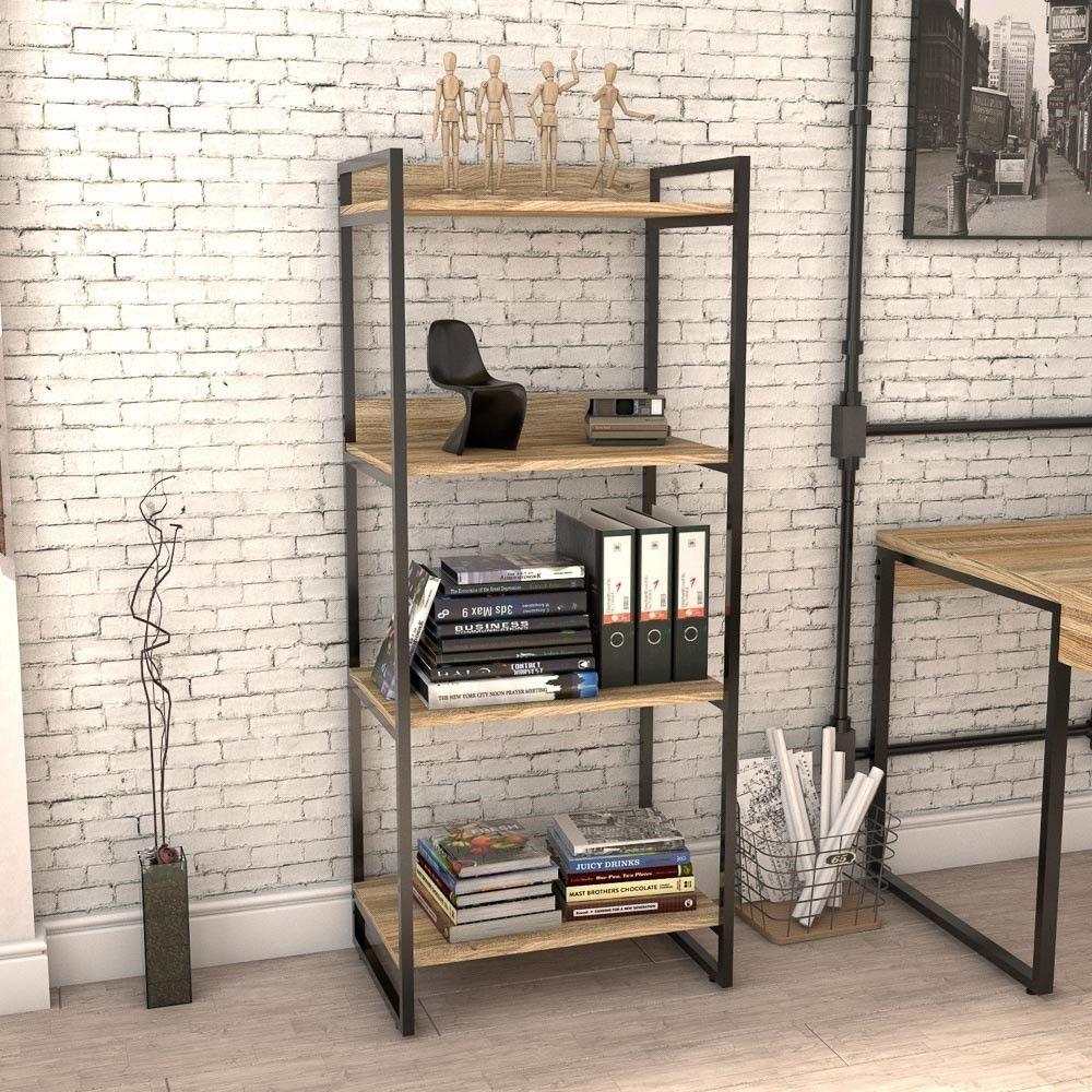 Encontraproduto.com.br - Kit 2 Estantes Estilo Industrial 60cm Carvalho Mpozenato