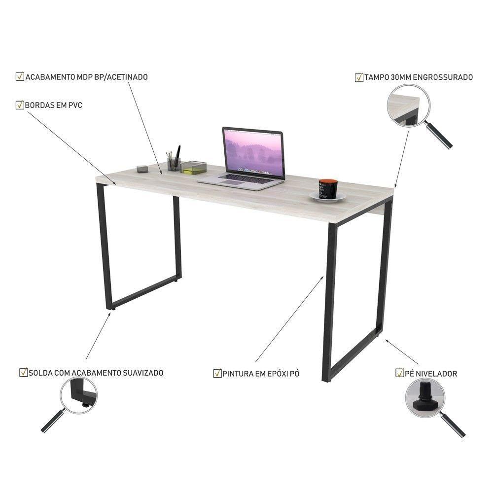 Encontraproduto.com.br - Kit Escritório Estilo Industrial Mesa 135cm e Estante Snow