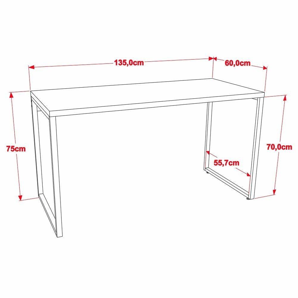 Encontraproduto.com.br - Kit Escritório Estilo Industrial Mesa 135cm e Estante Snow