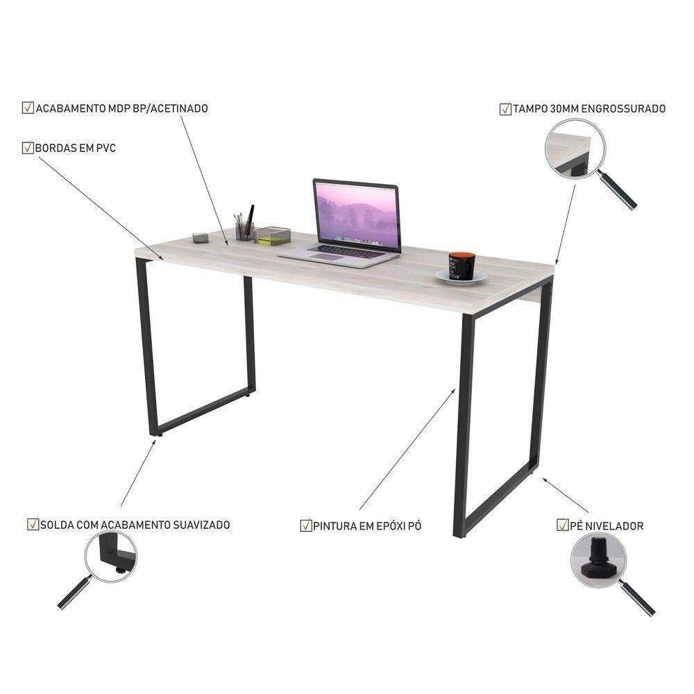 Encontraproduto.com.br - Kit Escritório Estilo Industrial Mesa 135cm e Estante Snow