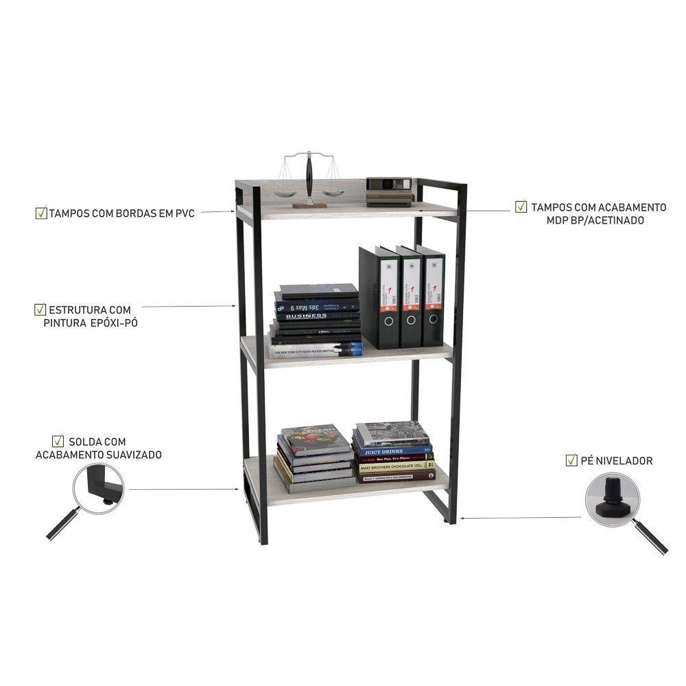 Encontraproduto.com.br - Kit Escritório Estilo Industrial Mesa 135cm e Estante Snow