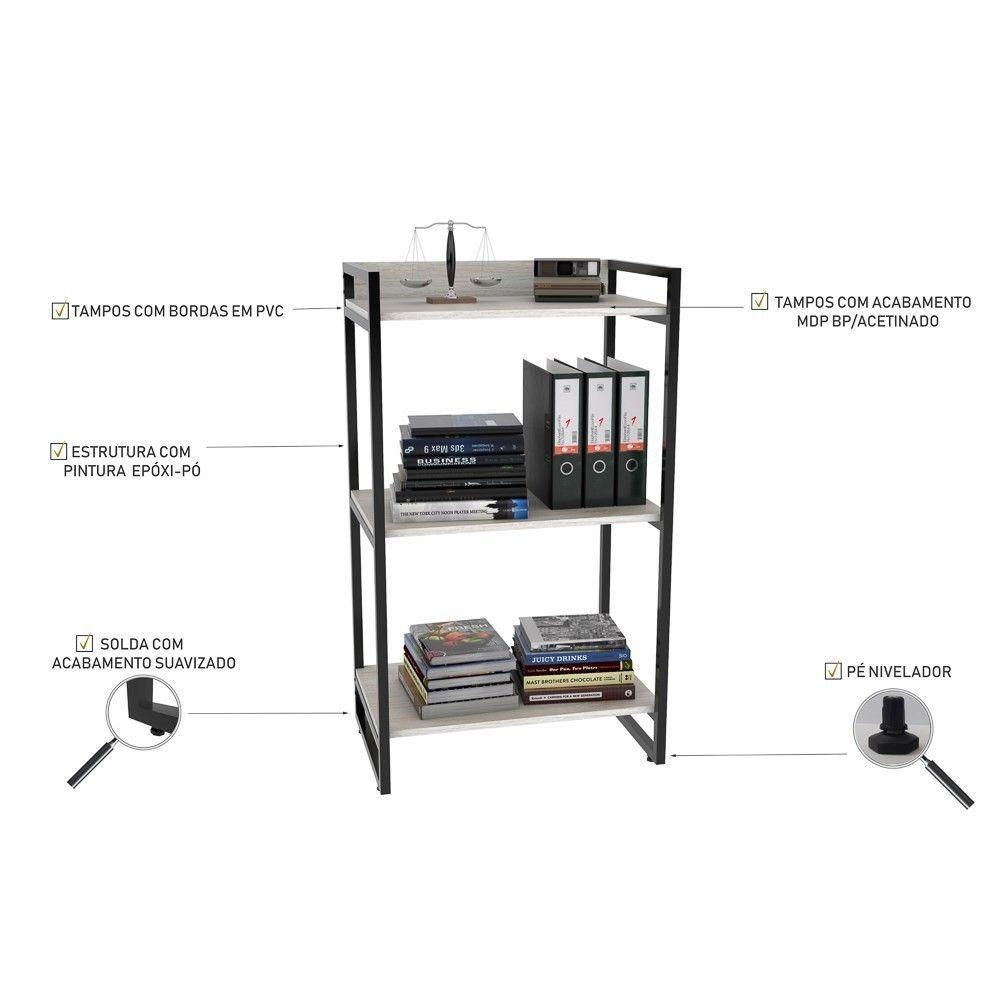 Encontraproduto.com.br - Kit Escritório Estilo Industrial Mesa 135cm e Estante Snow