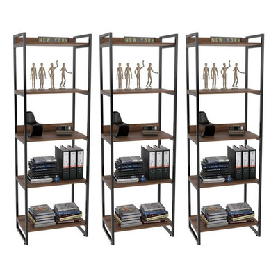 Encontraproduto.com.br - Kit 3 Estantes Estilo Industrial 60cm 5 Prateleiras Nogal