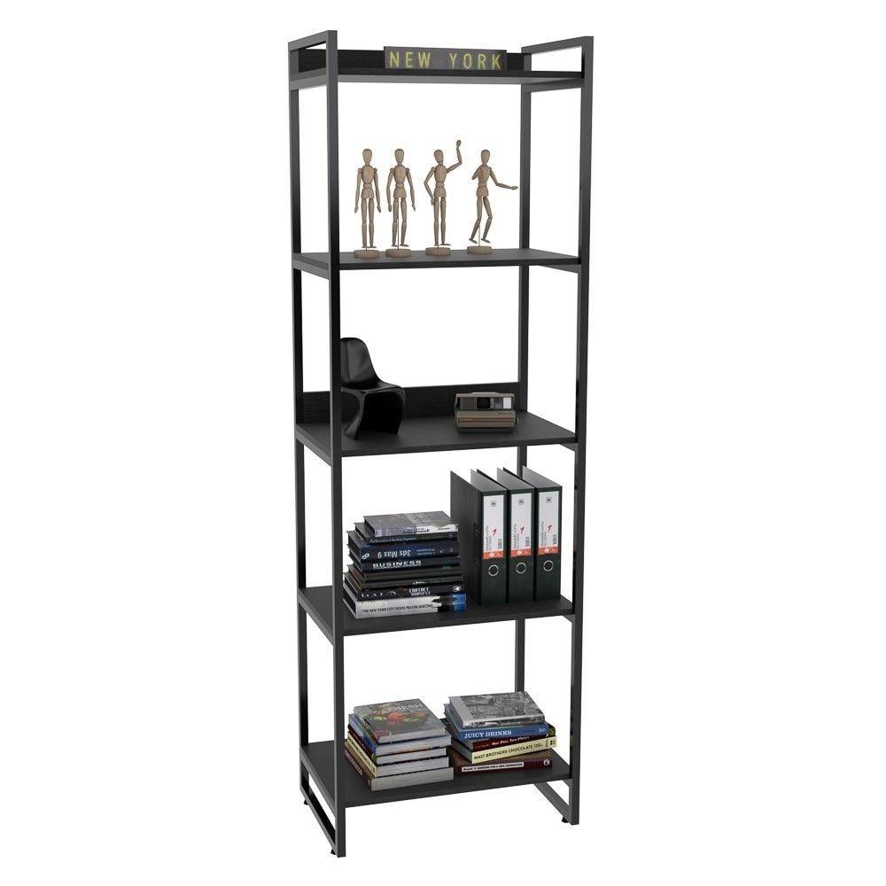 Encontraproduto.com.br - Kit 3 Estantes Livreiro Multiuso Prisma Estilo Industrial 60cm 5 Prateleiras C08 Preto Onix