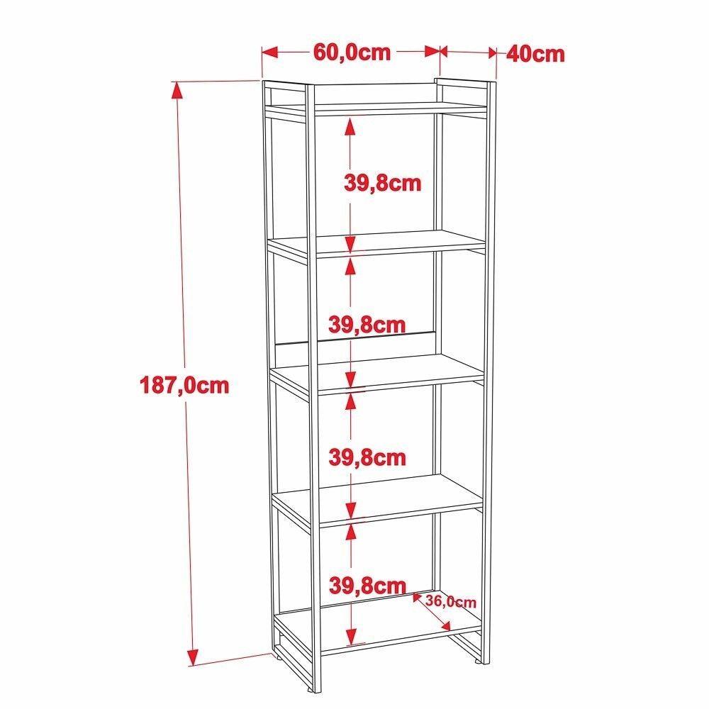 Encontraproduto.com.br - Kit 3 Estantes Livreiro Multiuso Prisma Estilo Industrial 60cm 5 Prateleiras C08 Preto Onix