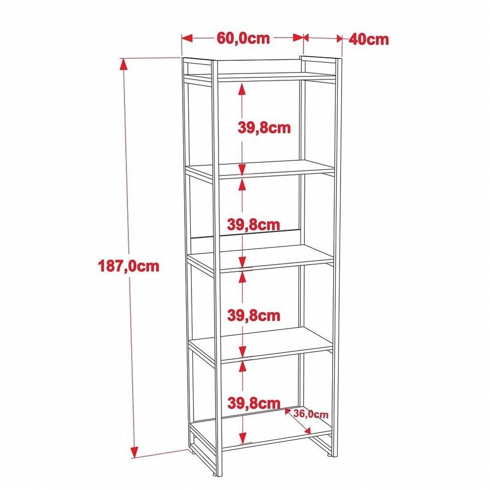 Encontraproduto.com.br - Kit 3 Estantes Livreiro Multiuso Prisma Estilo Industrial 60cm 5 Prateleiras C08 Preto Onix