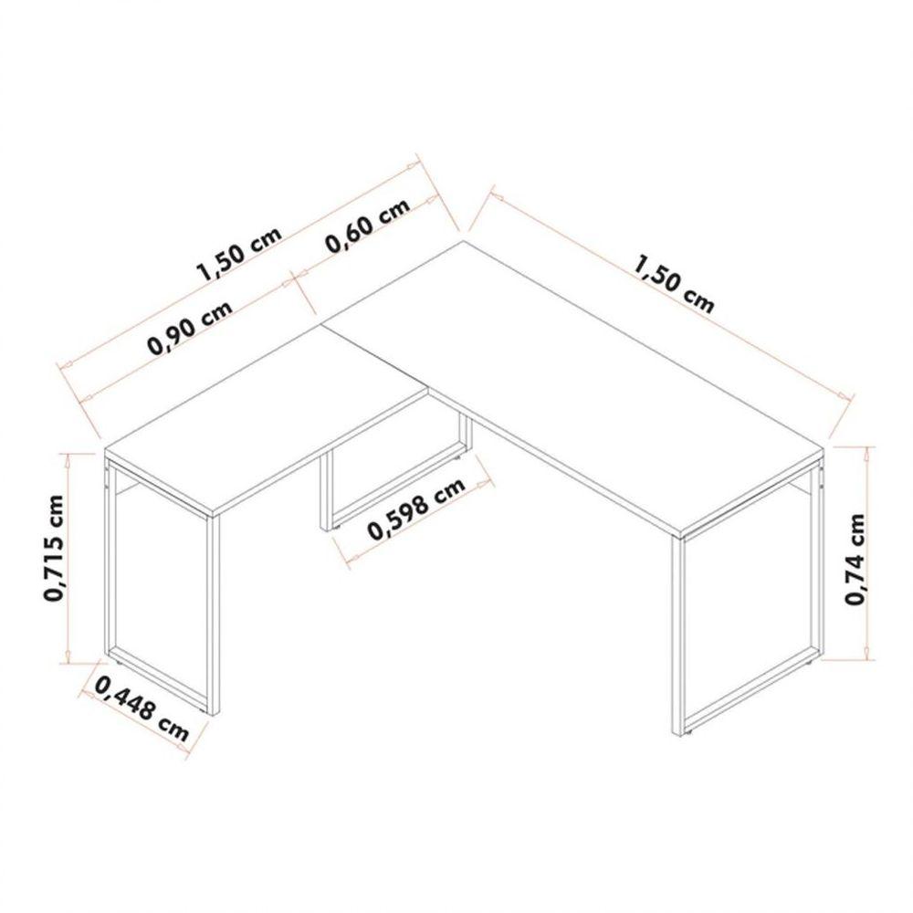 Encontraproduto.com.br - Kit Escritório 1 Mesa em L e 2 Estantes Industrial Branco