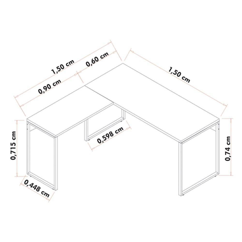 Encontraproduto.com.br - Kit Escritório 1 Mesa em L e 2 Estantes Industrial Branco