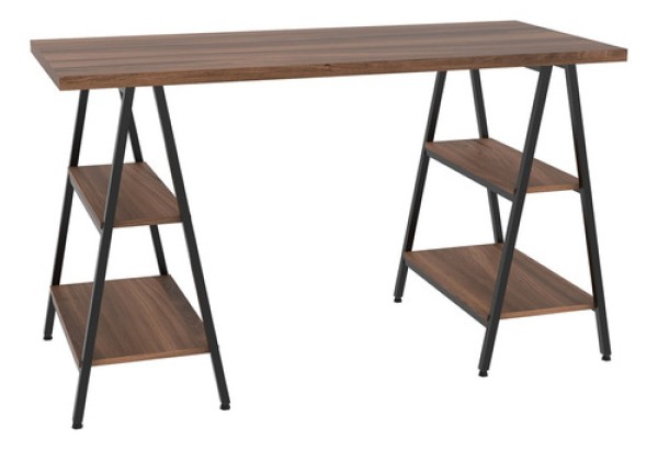 Encontraproduto.com.br - Mesa Escrivaninha Cavalete 135cm Estilo Industrial Prisma C08 Nogal/preto