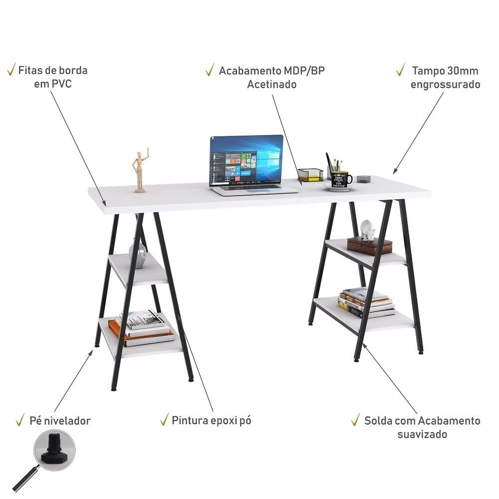 Encontraproduto.com.br - Mesa Escrivaninha 150cm Estilo Industrial Prisma Chess